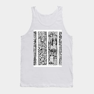 Forest Life Theme of Four Illustrative panels is a Composition of trees, leaves, vines, tribal people Tank Top